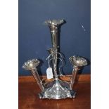 EARLY 20TH CENTURY SILVER PLATED EPERGNE
with a central trumpet vase flanked by three smaller
