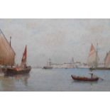 PAIR OF GILT FRAMED WATERCOLOURS OF VENICE
including a pair of watercolours depicting boat scenes