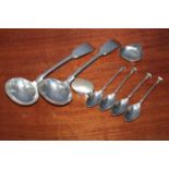 PAIR OF SILVER SAUCE LADLES
Sheffield hallmarks; together with a set of four silver teaspoons,