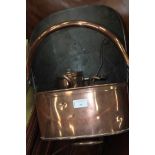 COLLECTION OF COPPER ITEMS
including a large coal scuttle, a kettle, cooking pans,