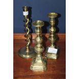 PAIR OF VICTORIAN BRASS SPIRAL CANDLESTICKS
together with two other pairs of brass candlesticks