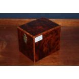 BURR WALNUT TEA CADDY
with two brass latches, with lead lined interior,