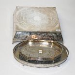 A SQUARE SILVER PLATED TABLE PLATEAU OR