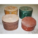 THREE OVAL METAL HAT BOXES,