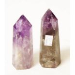 TWO SIMILAR AMETHYST TYPE OBELISKS,