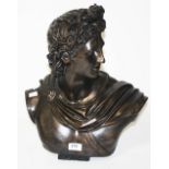 A BRONZED COMPOSITION BUST,   of Apollo,