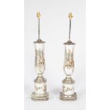 A PAIR OF SILVERED METAL CHINOISERIE PRI