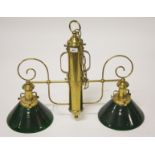 A MODERN TUBULAR BRASS DOUBLE LAMP CEILI