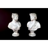 A PAIR OF FRENCH SCULPTED WHITE MARBLE B