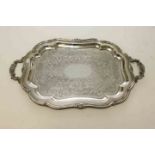 A HEAVY SILVER PLATED TRAY, 
with serpe