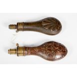 A COPPER LEG OF MUTTON POWDER FLASK,