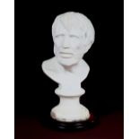 A HEAVY CARVED WHITE MARBLE BUST,   of a