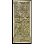 A 19TH CENTURY NEEDLEWORK SAMPLER,