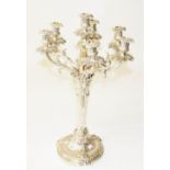 A HEAVY CAST SILVER PLATED CANDELABRUM,