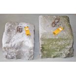 TWO CUT LIMESTONE HORSE TETHERING TIES,