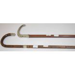 A SILVER MOUNTED BAMBOO HOOK TOP CANE,