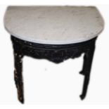 A BOW FRONTED MARBLE TOP GARDEN SIDE TAB