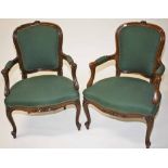 A PAIR OF FRENCH BEECH ARMCHAIRS,   each