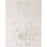 A TALL GLASS VASE,   19in (49cm); togeth