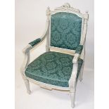 A PAIR OF FRENCH CREAM PAINTED ARMCHAIRS