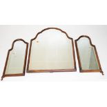 A BEECH-FRAMED TRYPTIC DRESSING TABLE MIRROR, with bevelled plates and swing frame, 31in (79cm)h x