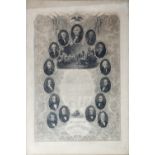 THE DECLARATION OF INDEPENDENCE AND PORTRAITS OF THE PRESIDENTS, Black and white engraving, engraved