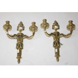 A PAIR OF HEAVY CAST BRASS TWO BRANCH AD