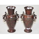 A PAIR OF JAPANESE BRONZE VASES,   each