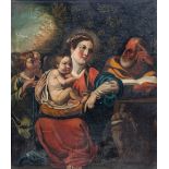 19TH CENTURY ITALIAN SCHOOL, The Holy Family with a Saint and an Angel, O.O.C, 27in (69cm)h x