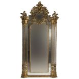 A LARGE GILT OVER MANTLE OR PIER MIRROR,