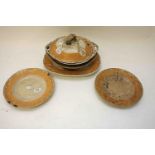 A SIXTY PIECE PART VICTORIAN ENGLISH STONEWARE DINNER SERVICE, comprising large meat platters,