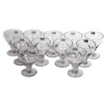 A SET OF TEN HEAVY GLASS RUMMERS, each on a single knop stem with circular feet. (10)