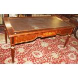 A CONTINENTAL BRASS MOUNTED MAHOGANY AND ROSE WOOD BANDED BUREAU PLATE, O.R.M, the moulded top