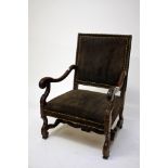 A PAIR OF ATTRACTIVE WALNUT ARMCHAIRS OR LIBRARY CHAIRS, in the 18th century continental style, each