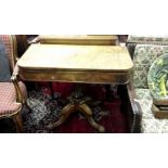 A VICTORIAN FOLD OVER WALNUT CARD TABLE, on fluted baluster shaped stem and quadruple pod with