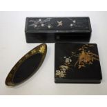 A JAPANESE SQUARE LACQUERED BOX AND COVER, decorated with birds and flower, Meiji period, 7.5in (