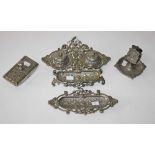 A SILVER PLATED FOUR PIECE DESK SET,   c