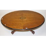 A VICTORIAN OVAL INLAID WALNUT CENTRE TA