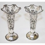A PAIR OF PIERCED SILVER VASES,   London