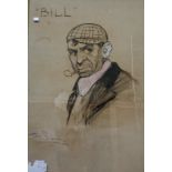 TOM BROWNE, Bill, a pastel portrait depicting man smoking a clay pipe, signed and inscribed, 39in (