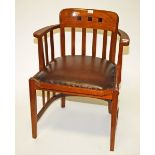 AN ARTS AND CRAFTS STYLE ARM CHAIR OR DESK CHAIR, 
with slatted back and side and padded seat,