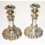 A PAIR OF SHEFFIELD SILVER PLATED TELESCOPIC CANDLESTICKS,