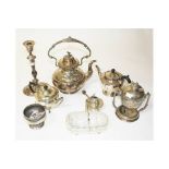 A COLLECTION OF MISCELLANEOUS SILVER PLATE WARE,
comprising: a silver four compartment egg boiler,