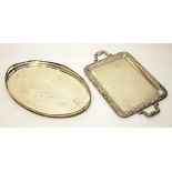 AN OVAL SILVER PLATED GALLERY TRAY, 
with two handles,