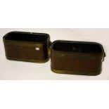 A PAIR OF BRASS BOUND RECTANGULAR MAHOGANY WINE COOLERS, 
O.R.M.