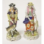 A PAIR OF CONTINENTAL PORCELAIN GROUPS,
one depicting a man with goat, the other, a woman with lamb,