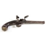 AN 18 BORE SILVER MOUNTED FLINT LOCK PISTOL,
by John Harmen London C.