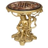 A VERY UNUSUAL LATE 19TH CENTURY CRAVED GILTWOOD CENTRE TABLE,