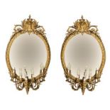 A VERY GOOD PAIR OF VICTORIAN GILT AND GESSO GIRANDOLES,