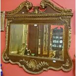 A FINE CARVED WALNUT AND PARCEL GILT OVERMANTEL MIRROR,